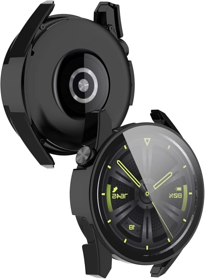 Disscool Cover Compatible with Huawei Watch GT3 42mm Soft Anti Drop SmartWatch Protective Case Skin, PC Material with Real Glass Black